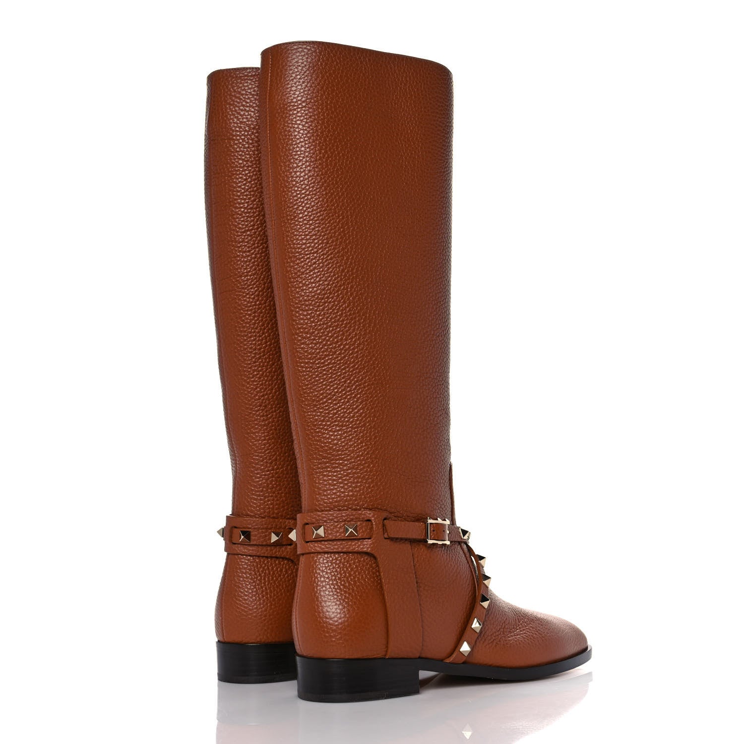 Valentino Garavani Calfskin Rockstud Knee High Flat Boots 36.5 Tan 4 of 6