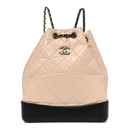 Chanel Aged Calfskin Quilted Small Gabrielle Backpack Beige Black 1 of 14