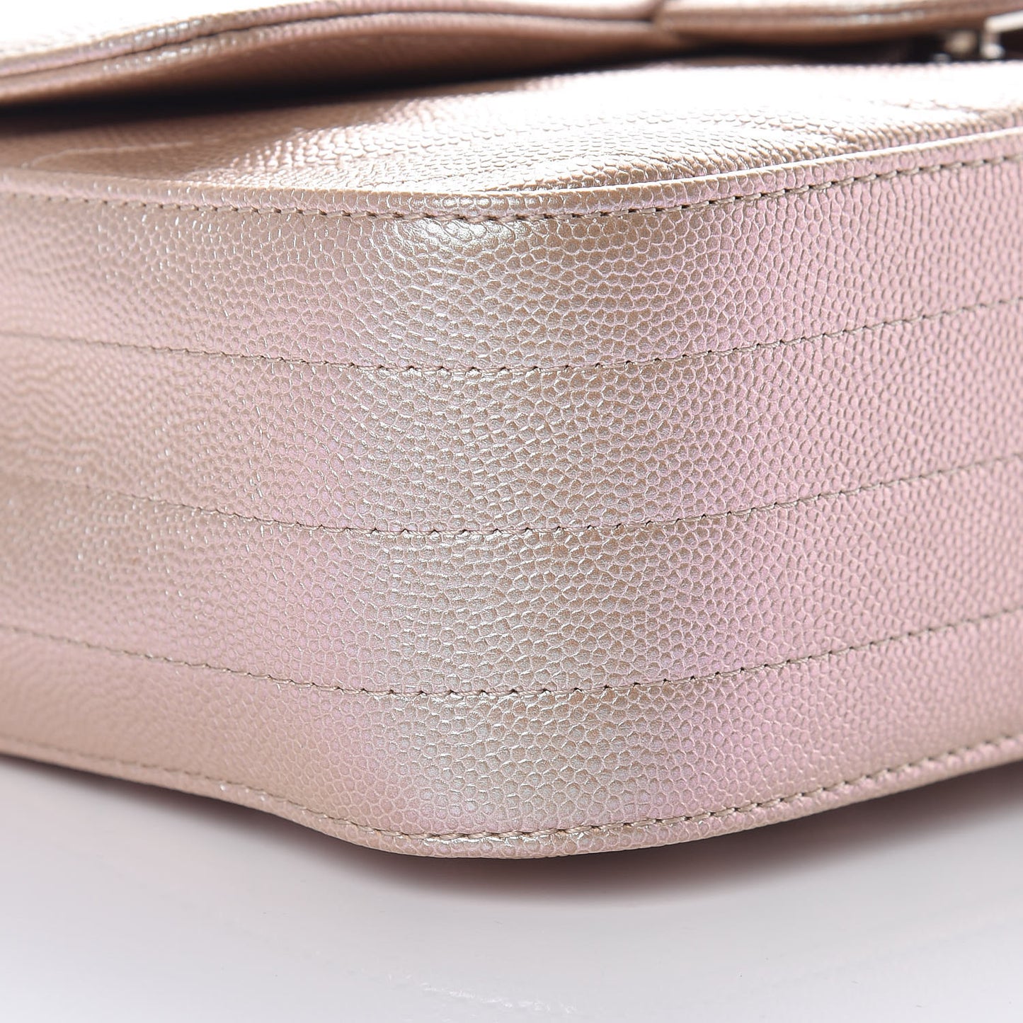 Iridescent Caviar Chevron Quilted Mini Rectangular Flap Light Gold