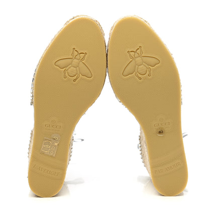 Gucci Lame GG Monogram Ankle Wrap Platform Espadrille Wedges 40 Silver Beige Light Grey 5 of 9