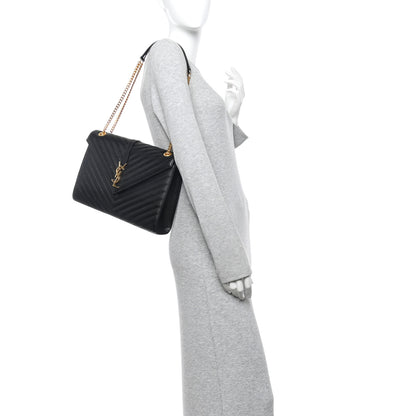Saint Laurent Grain De Poudre Matelasse Chevron Large Monogram Satchel Black 2 of 11