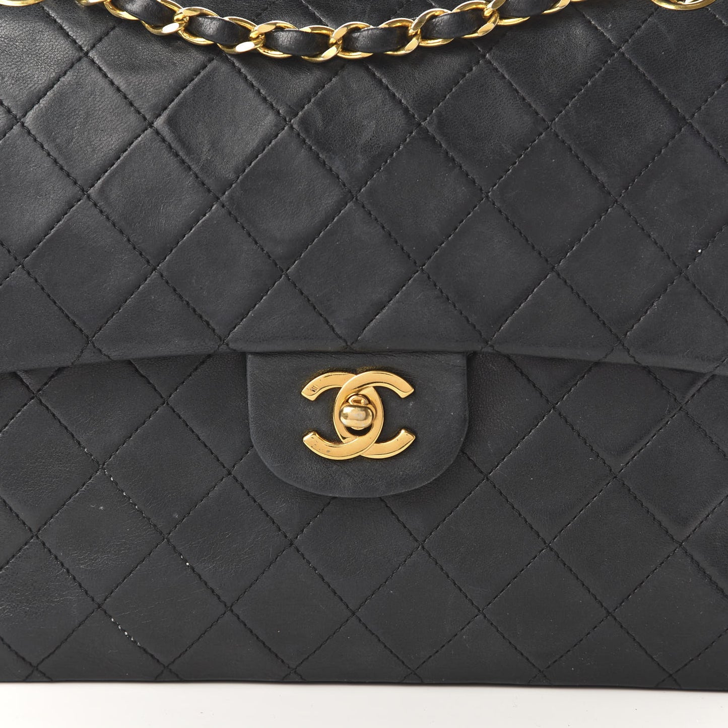 Lambskin Quilted Medium Double Flap Black
