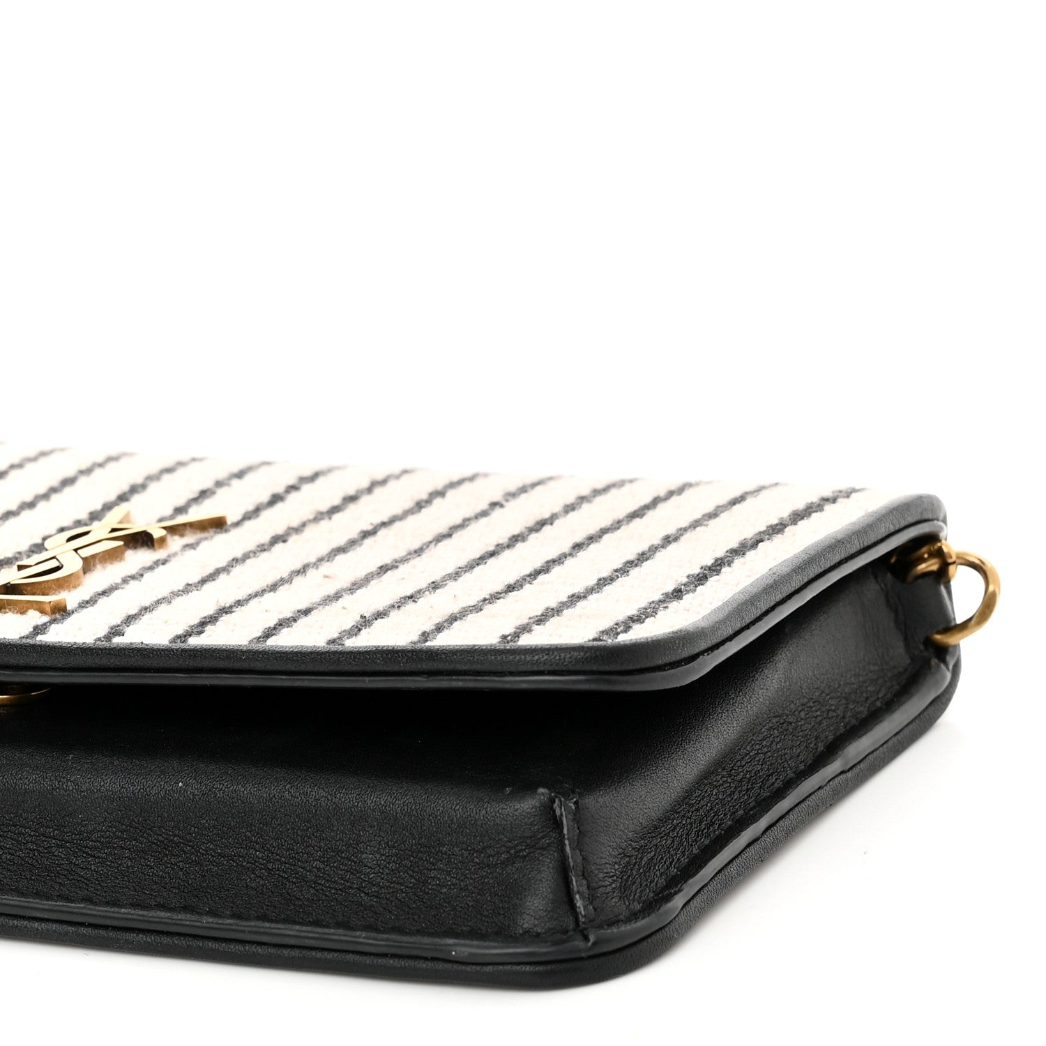 Saint Laurent Canvas Striped Phone Holder Crossbody Beige Black 9 of 11
