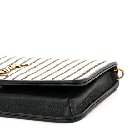 Saint Laurent Canvas Striped Phone Holder Crossbody Beige Black 9 of 11