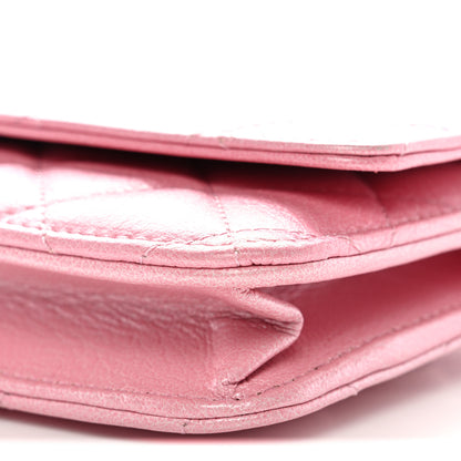 Chanel Iridescent Calfskin Quilted Wallet On Chain WOC Rose Pink 11 of 13