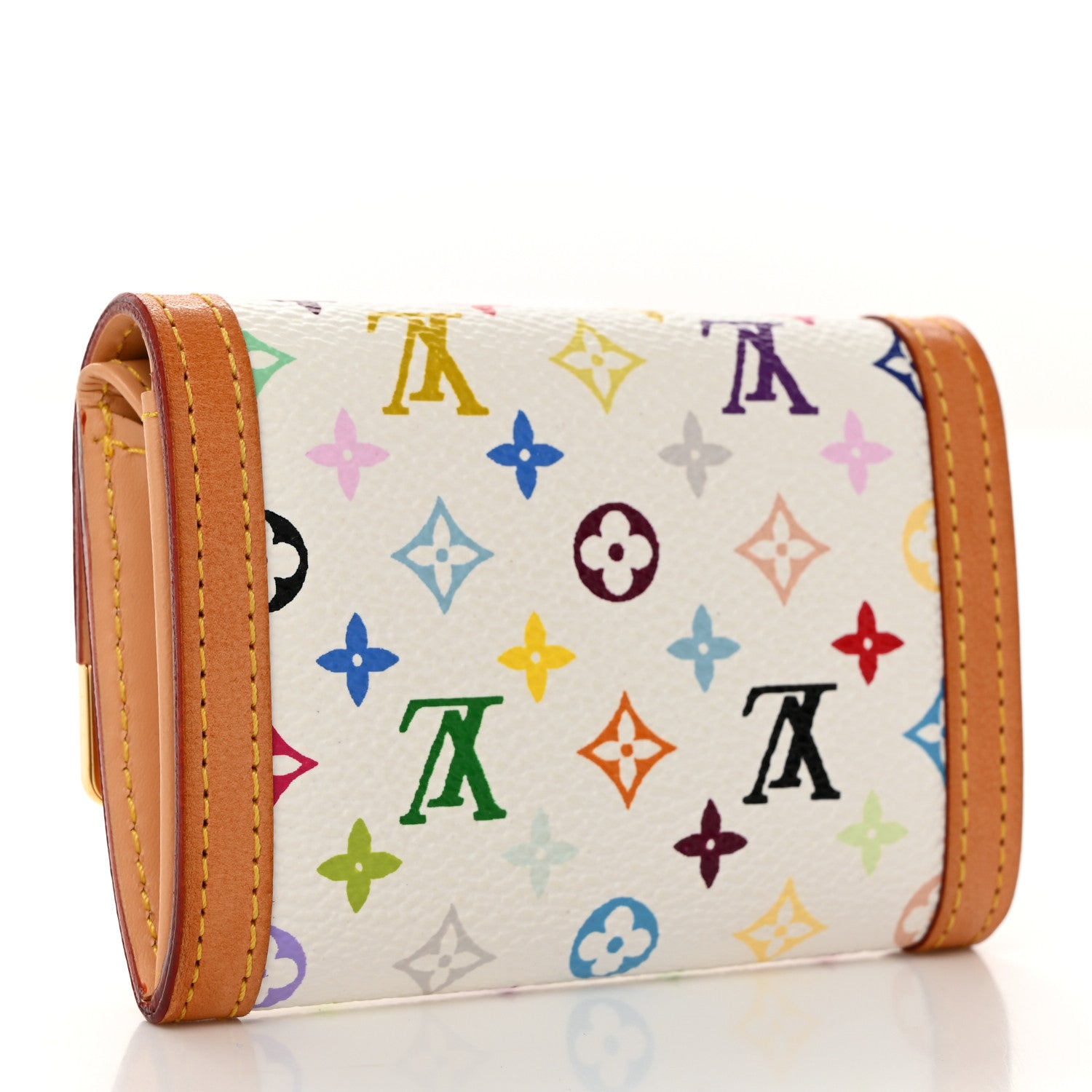 Louis Vuitton LOUIS VUITTON Monogram Multicolor Porte-Monnaie Plat Coin Purse White 3 of 7