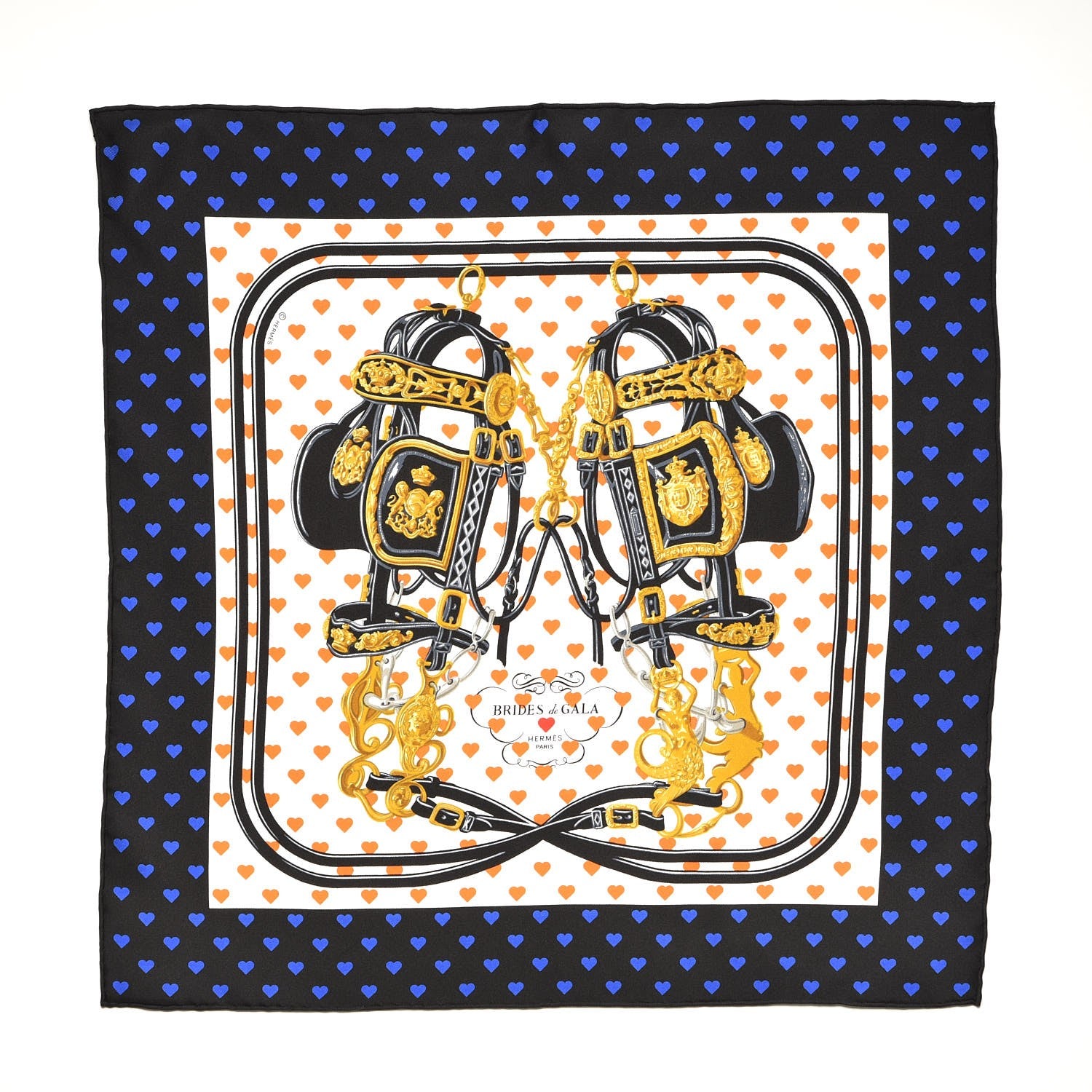 Hermes Silk Brides De Gala Love Pocket Square Black White Orange 1 of 6