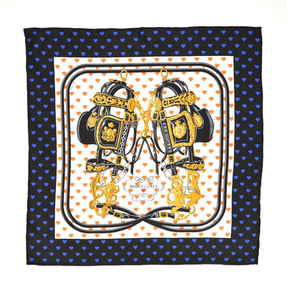 Hermes Silk Brides De Gala Love Pocket Square Black White Orange 1 of 6