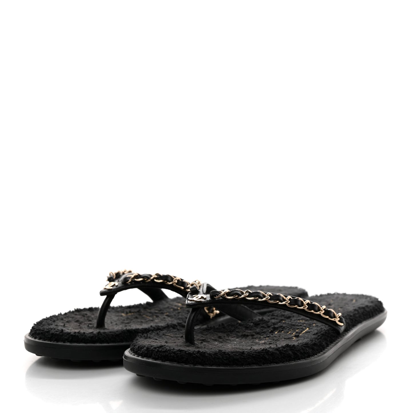 Lambskin CC Chain Thong Sandals 37 Black
