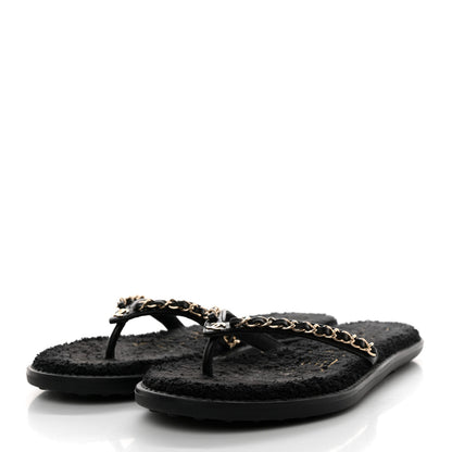 Chanel Lambskin CC Chain Thong Sandals 37 Black 3 of 8
