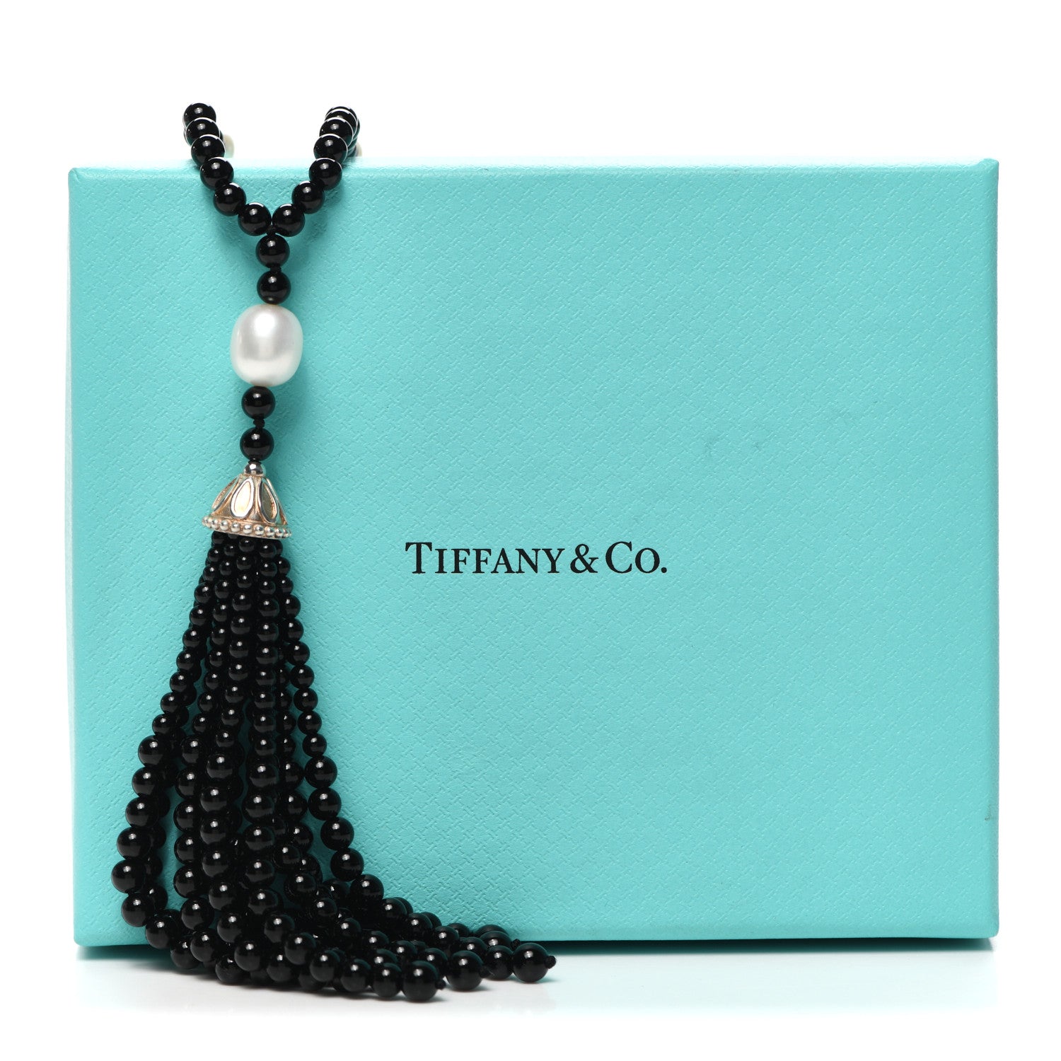 Tiffany Sterling Silver Black Onyx Freshwater Pearl Ziegfeld Tassel Necklace 6 of 6