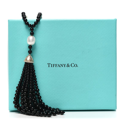 Tiffany Sterling Silver Black Onyx Freshwater Pearl Ziegfeld Tassel Necklace 6 of 6