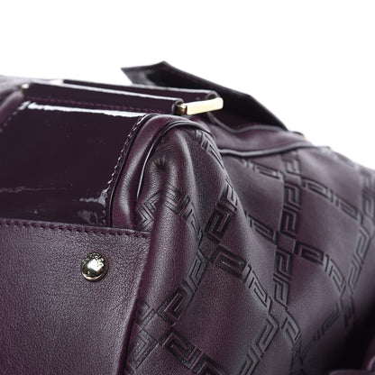 Versace Calfskin Greca Argyle Embossed Patent Medusa Bowler Satchel Purple 8 of 12