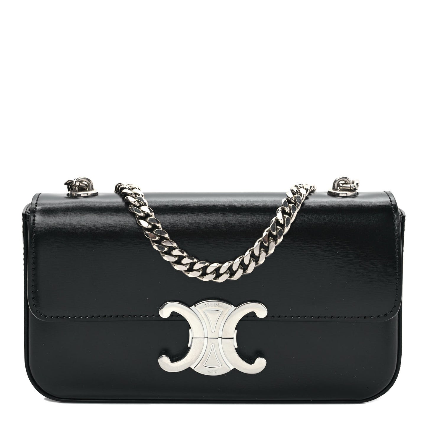 Shiny Calfskin Triomphe Chain Shoulder Bag Black