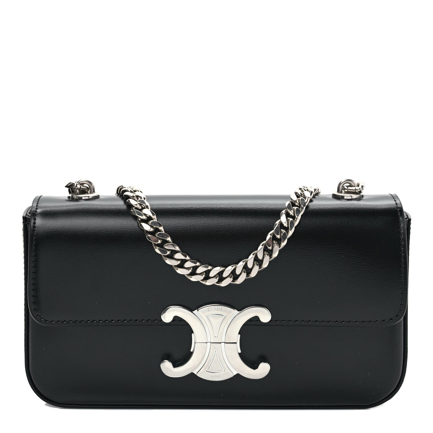 Celine Shiny Calfskin Triomphe Chain Shoulder Bag Black 1 of 10