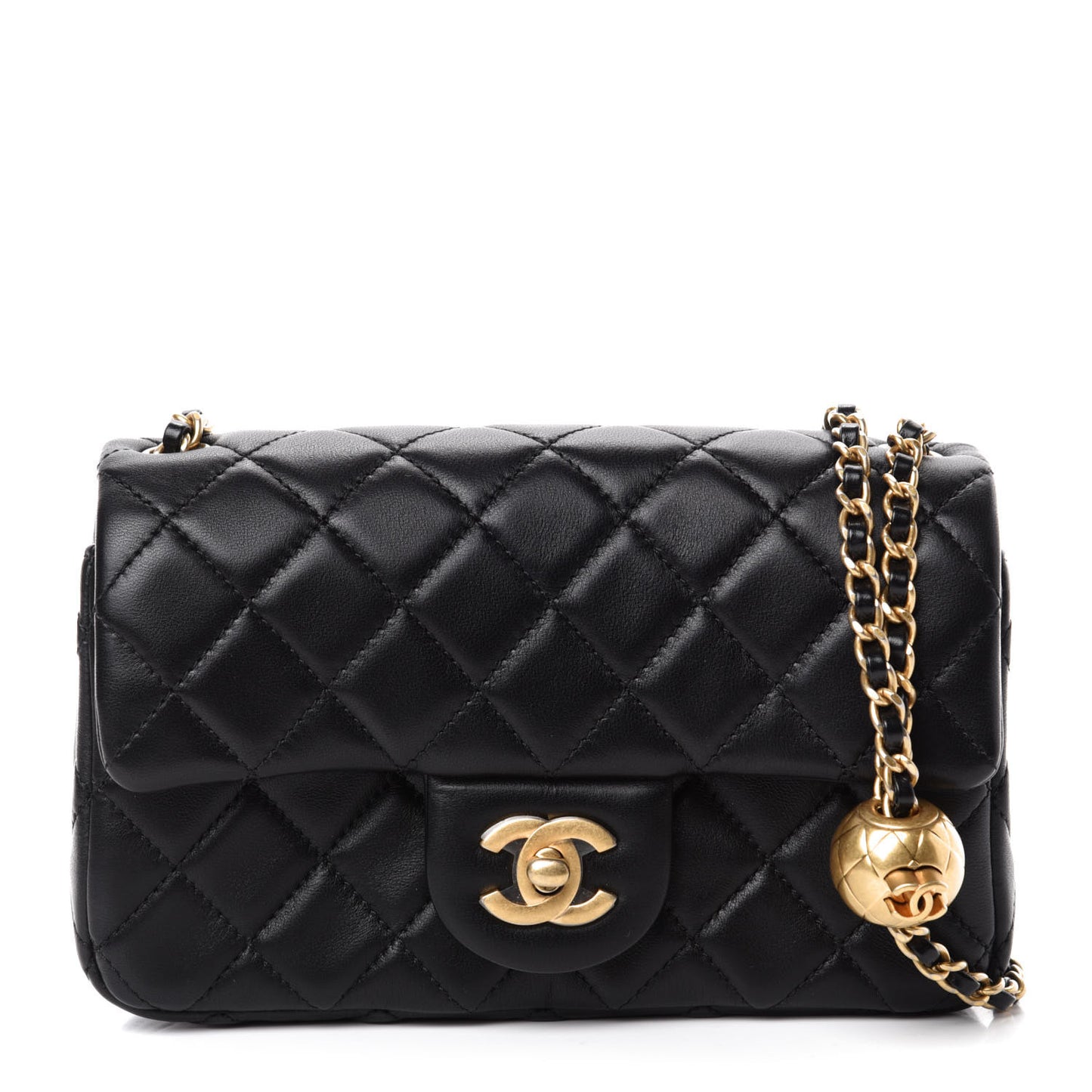 Lambskin Quilted Mini Rectangular Pearl Crush Flap Black