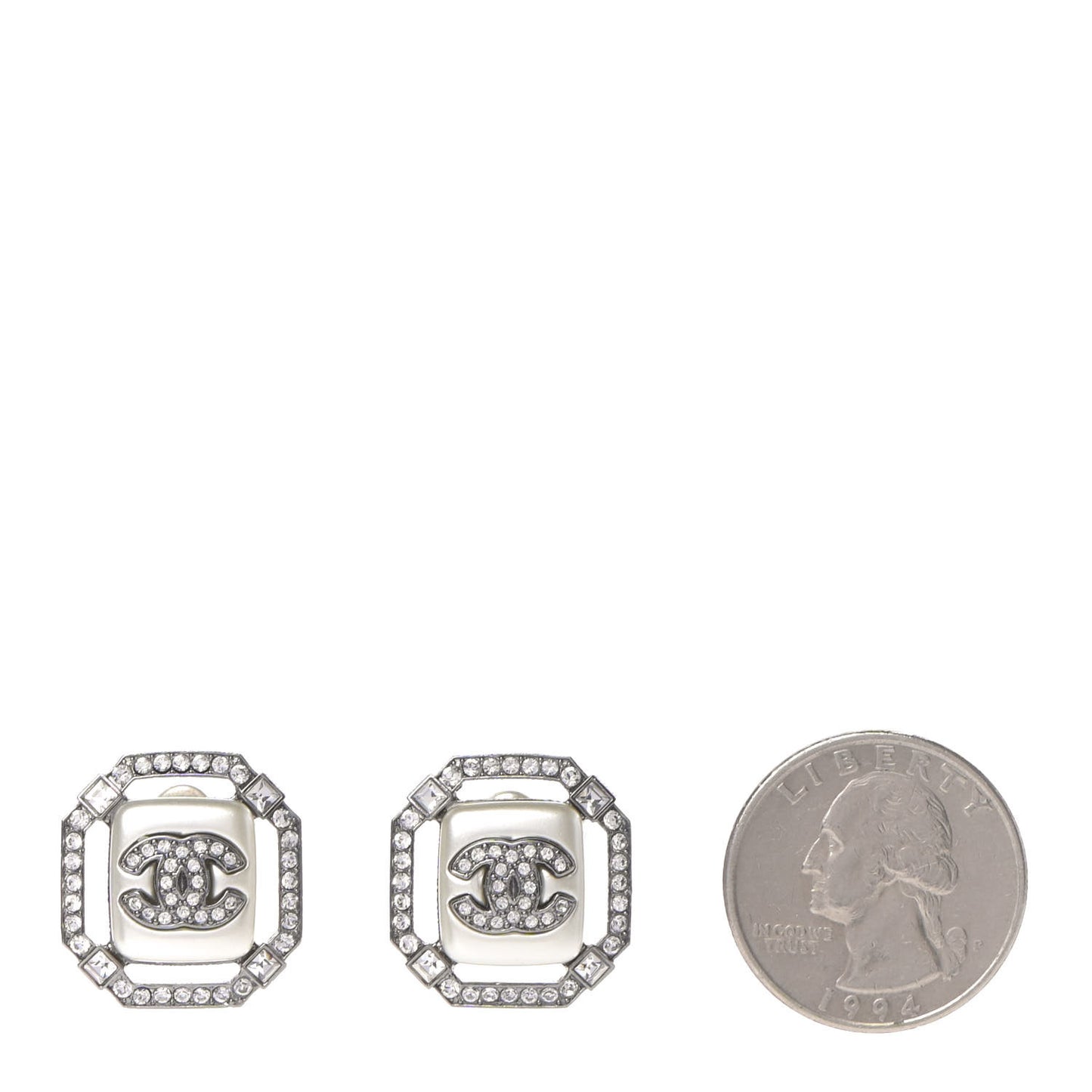Pearl Crystal CC Earrings Silver