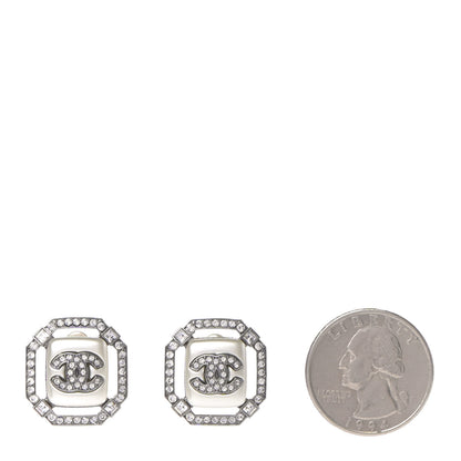Chanel Pearl Crystal CC Earrings Silver 2 of 4