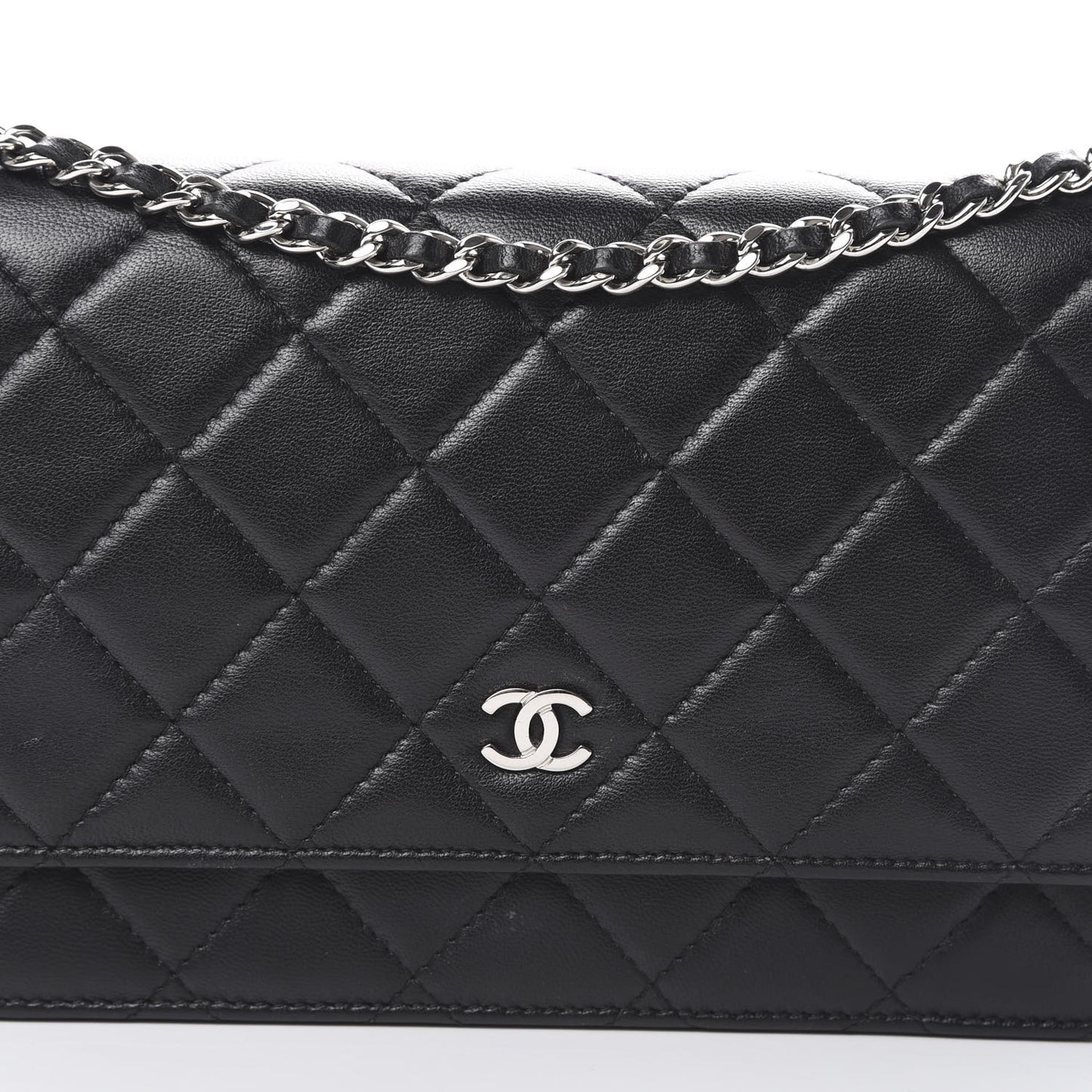Lambskin Quilted Wallet On Chain WOC Black