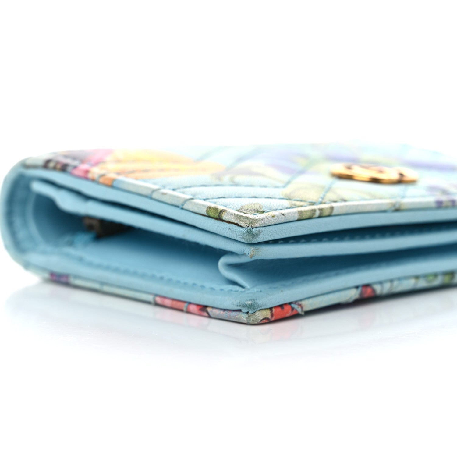 Gucci X UNSKILLED WORKER Calfskin Matelasse Flora Painted GG Marmont Card Case Wallet Cloudy Blue Multicolor 8 of 13