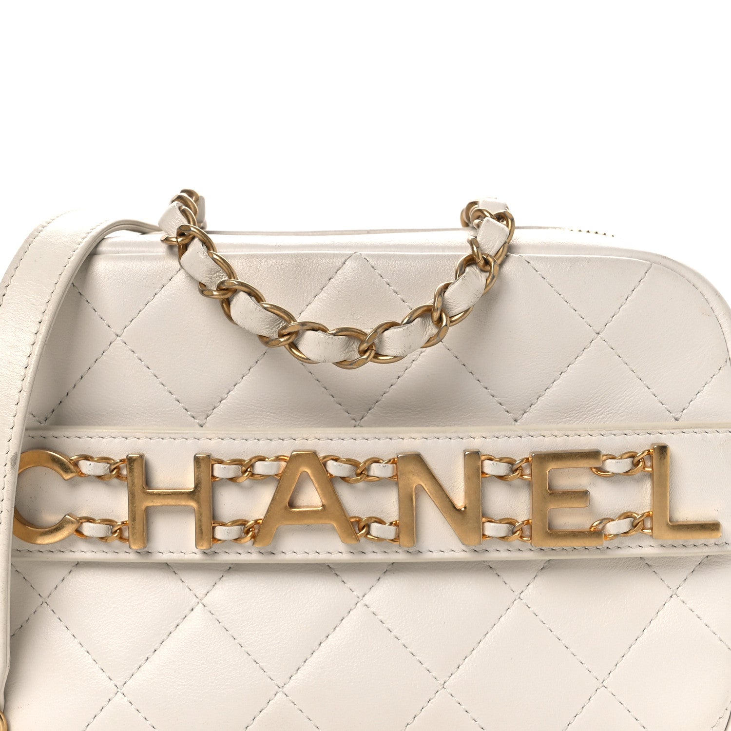 Chanel Calfskin Quilted Enchained Camera Case Bag White 8 of 14