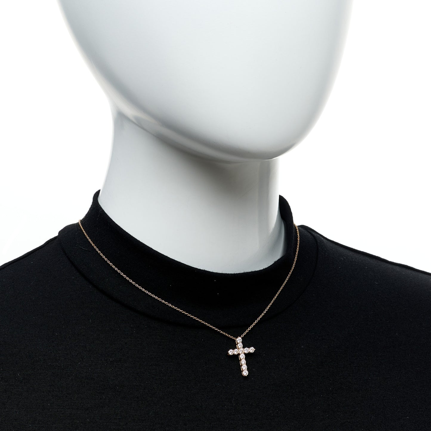 18K Rose Gold Diamond Cross Pendant Necklace