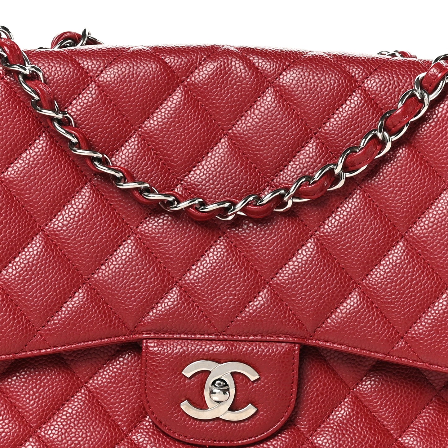 Caviar Quilted Jumbo Single Flap Red