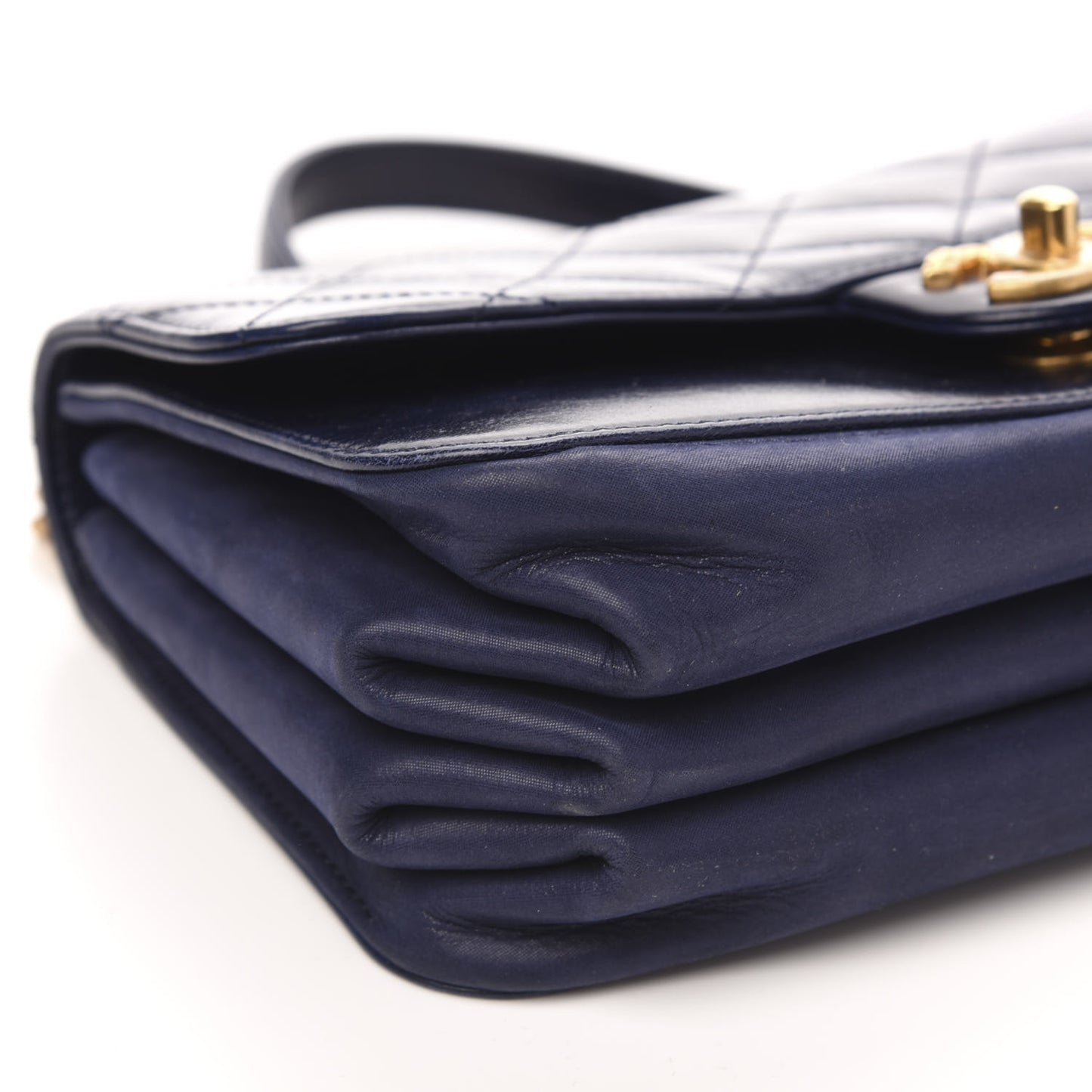 Calfskin Quilted Small Straight Lined Flap Blue