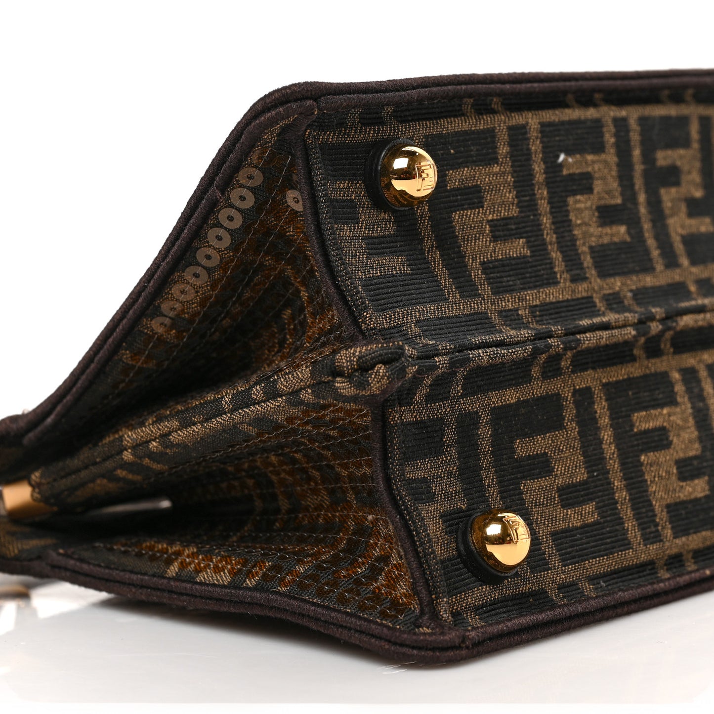 Fabric Jacquard Paillettes Vitello Seta FF 1974 Petite Peekaboo I SEE U Satchel Tobacco Moro