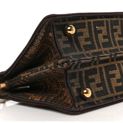 Fendi Fabric Jacquard Paillettes Vitello Seta FF 1974 Petite Peekaboo I SEE U Satchel Tobacco Moro 7 of 8