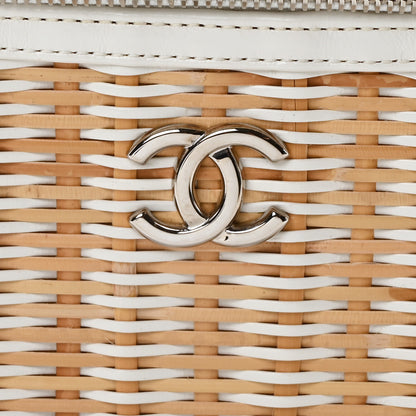 Chanel Calfskin Raffia Small Vanity Case Bag White Beige 8 of 11
