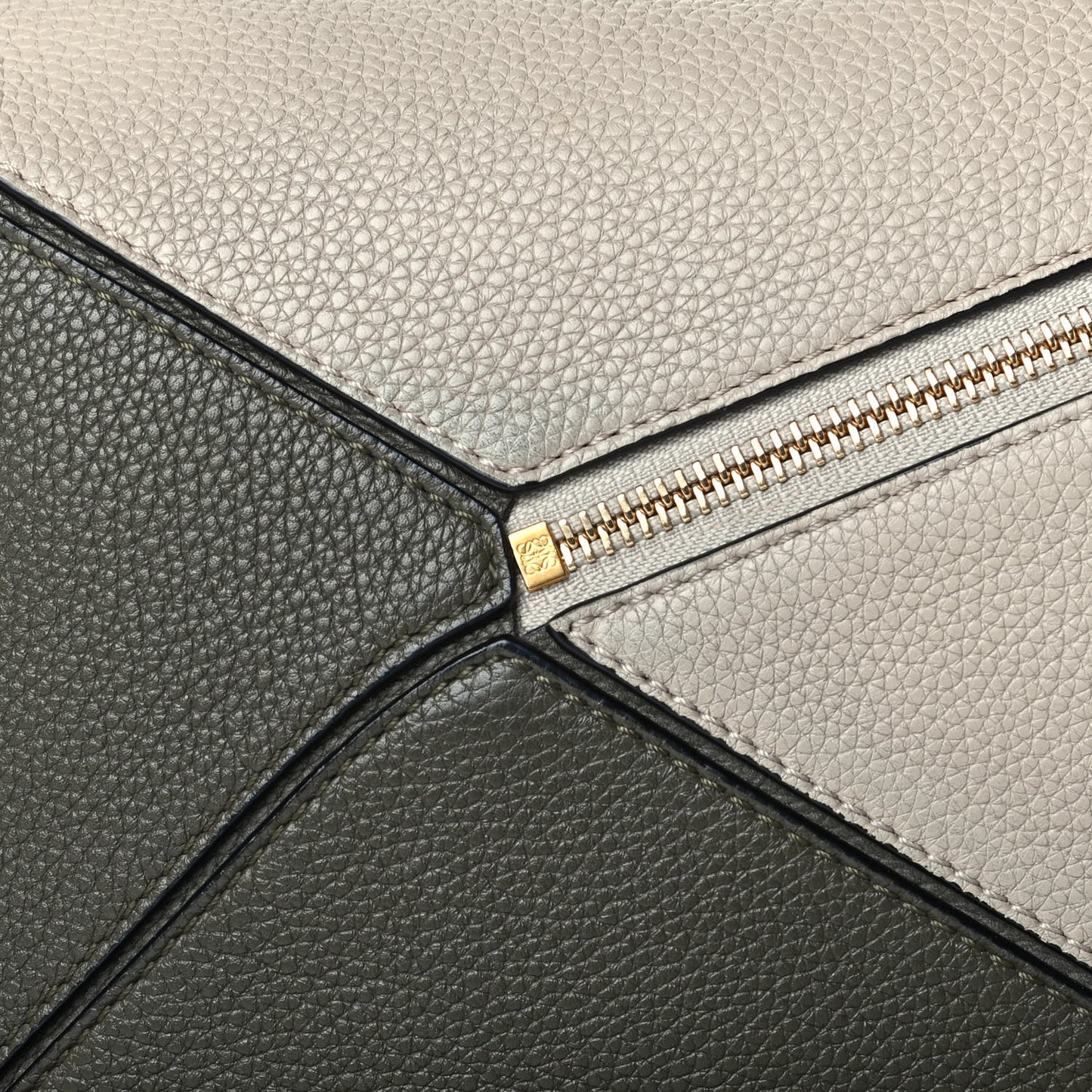 Grained Calfskin Medium Puzzle Bag Oat Khaki Green