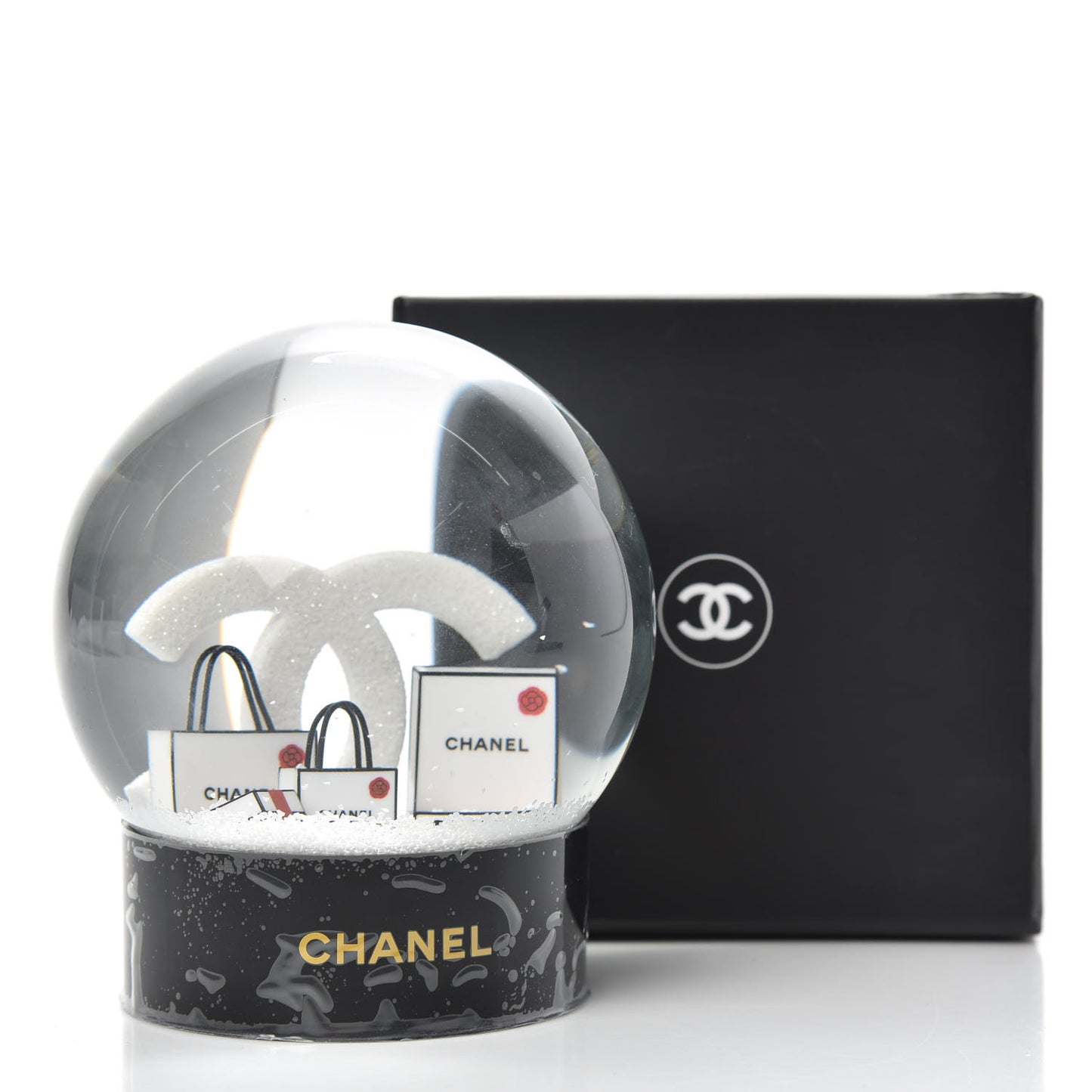 Glass CC Shopping Bag Snow Globe