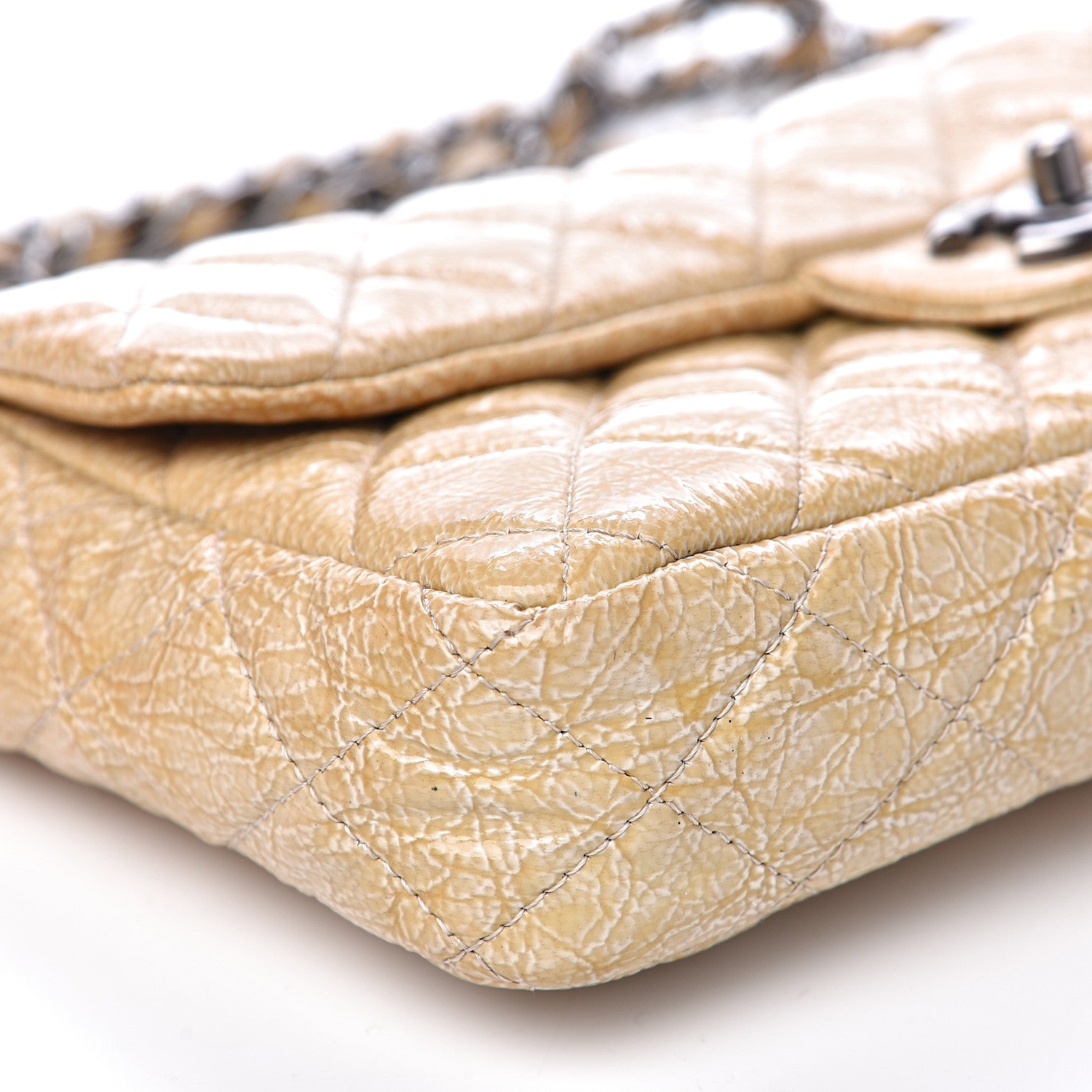 Chanel Crinkled Patent Calfskin Quilted East West Flap Light Beige 8 of 12