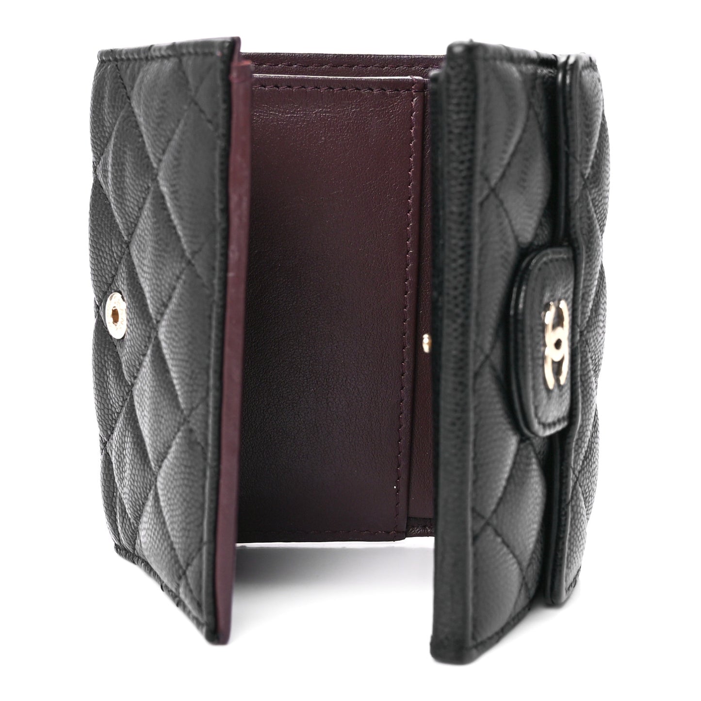 Caviar Quilted Tri-Fold Flap Wallet Black
