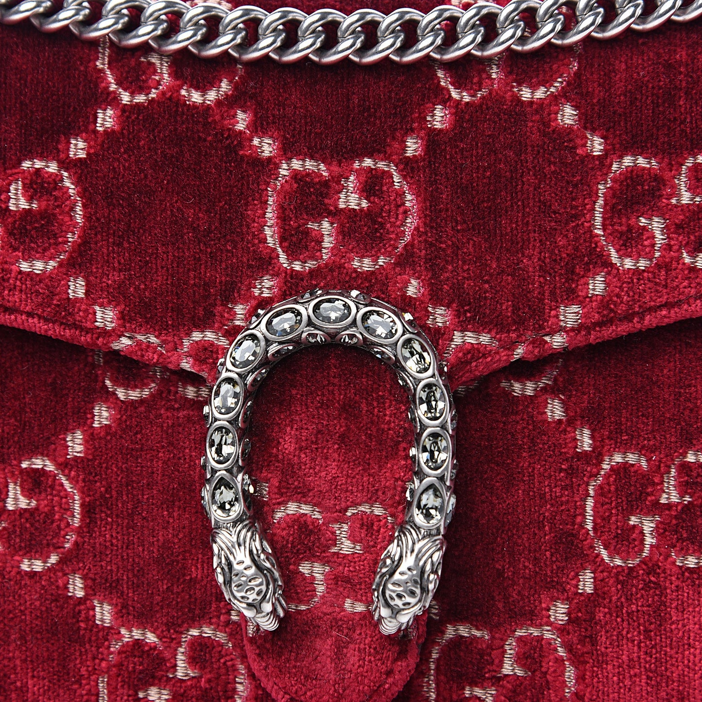 Velvet GG Monogram Mini Dionysus Chain Wallet Red Cipria