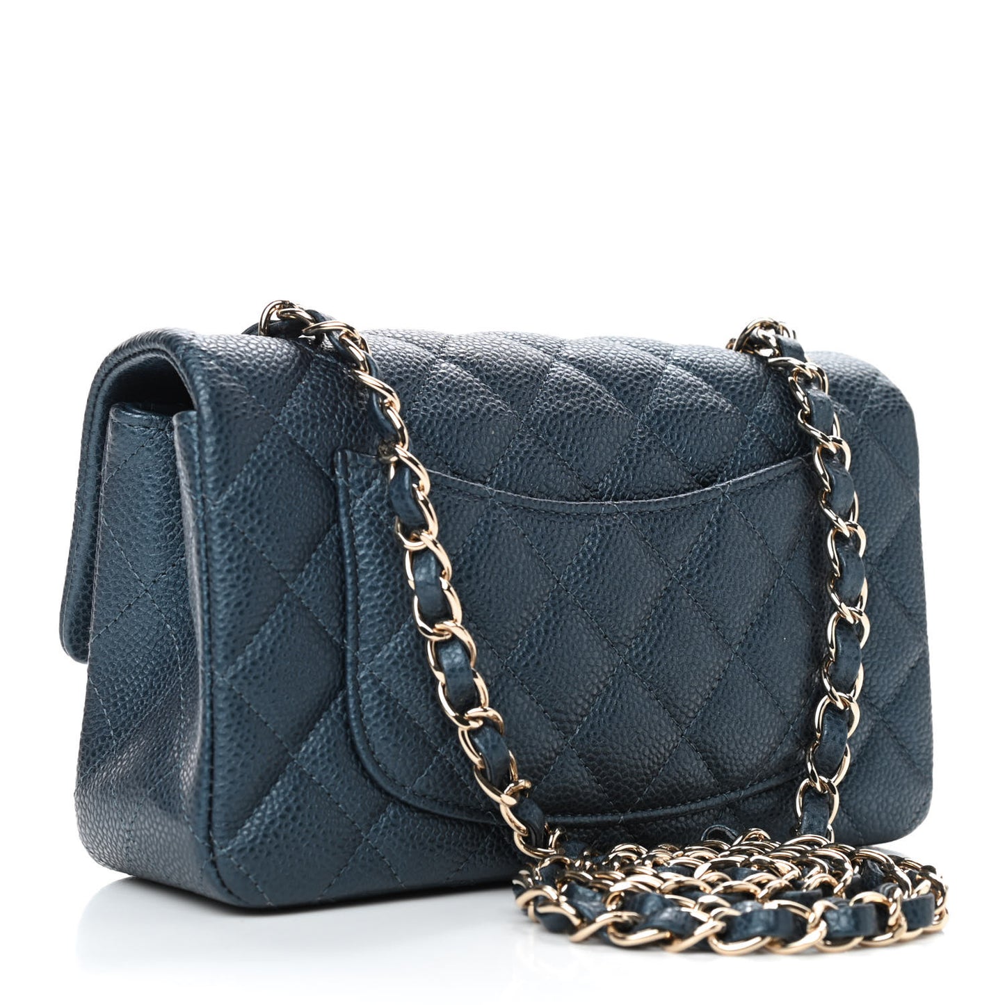 Iridescent Caviar Quilted Mini Rectangular Flap Dark Blue
