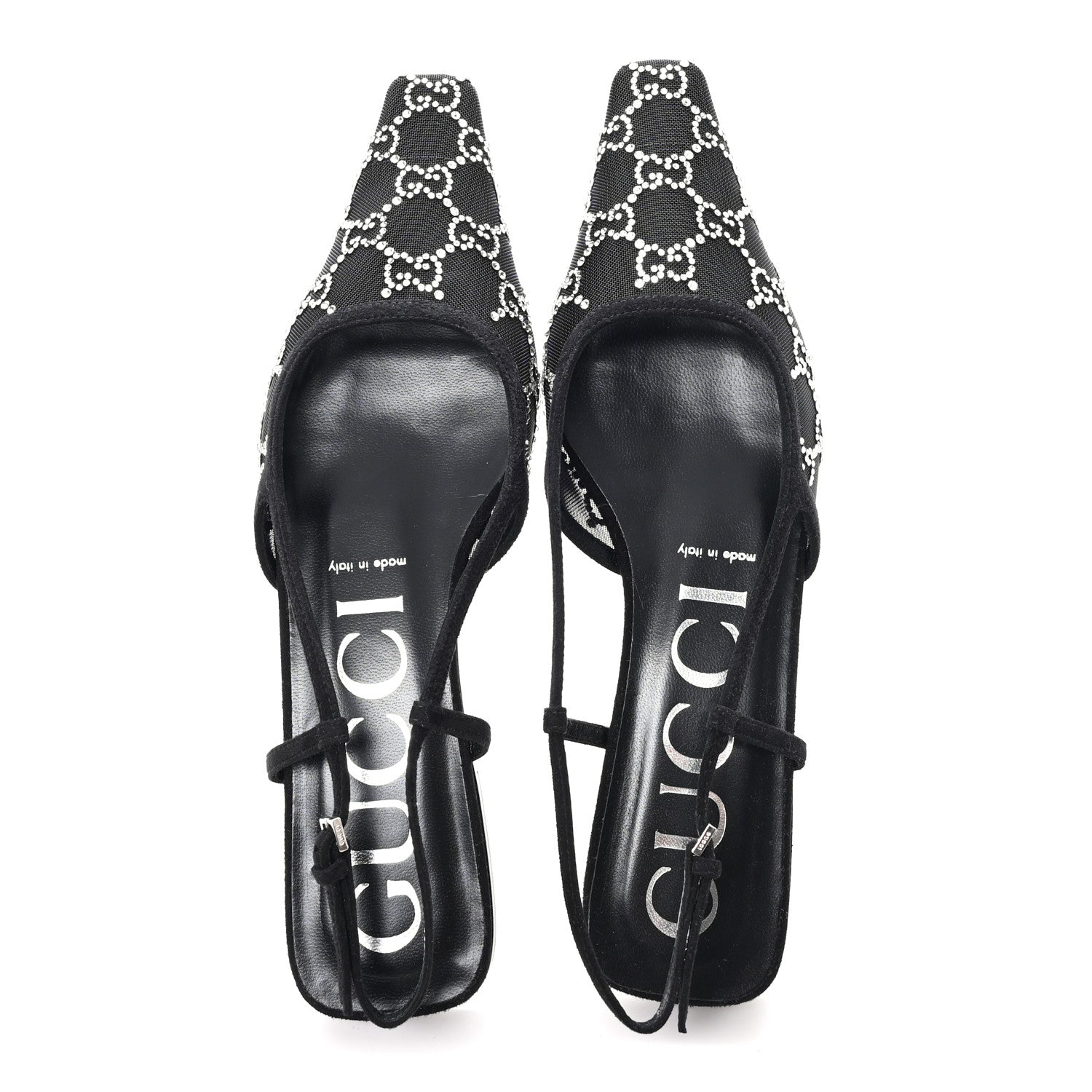 Gucci Suede Mesh Crystal GG Monogram Slingback Ballet Flats 39 Black 2 of 9