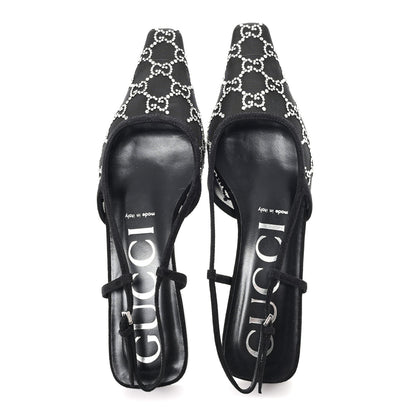Gucci Suede Mesh Crystal GG Monogram Slingback Ballet Flats 39 Black 2 of 9