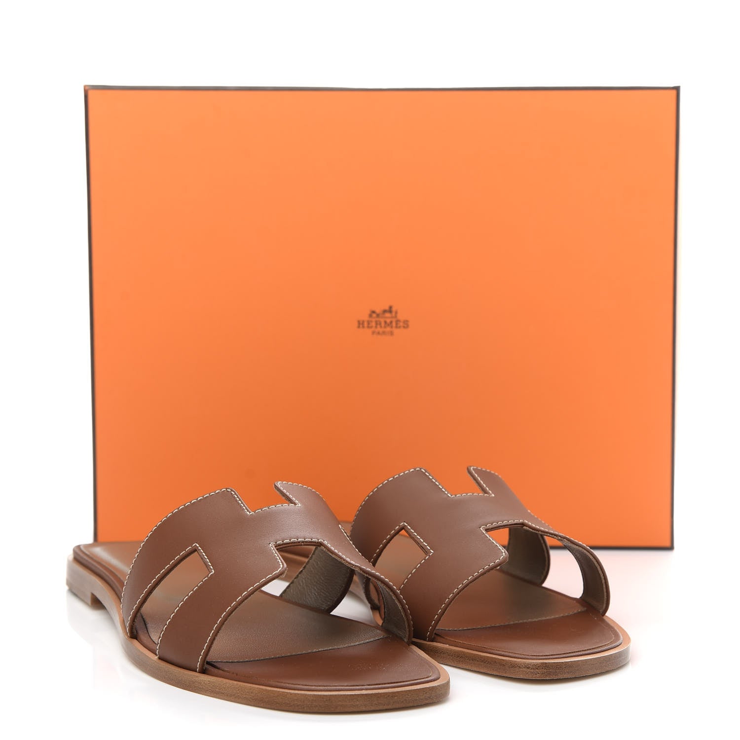 Hermes Box Calfskin Oran Sandals 39.5 Gold 11 of 11