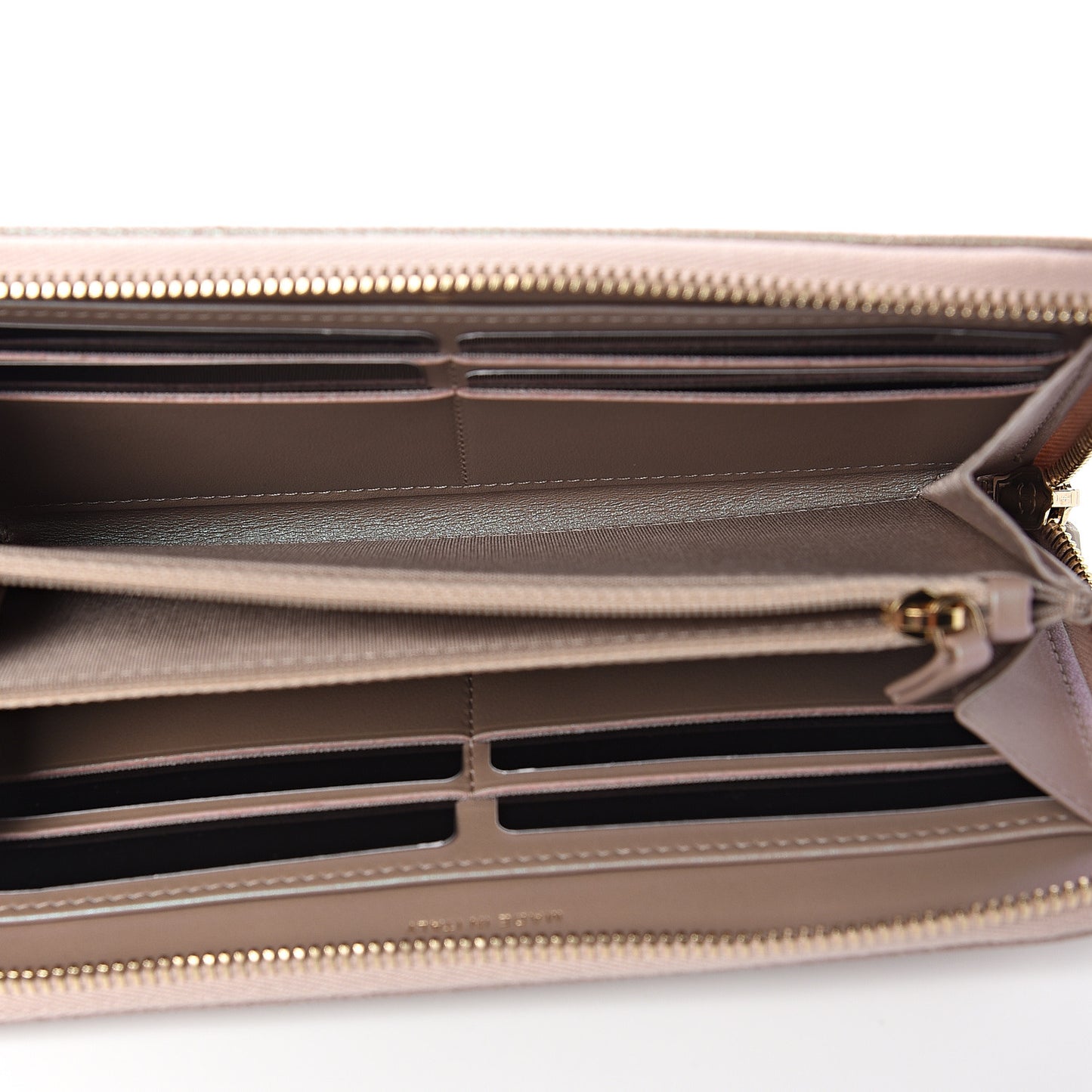 Iridescent Caviar Quilted Long Zip Around Wallet Beige