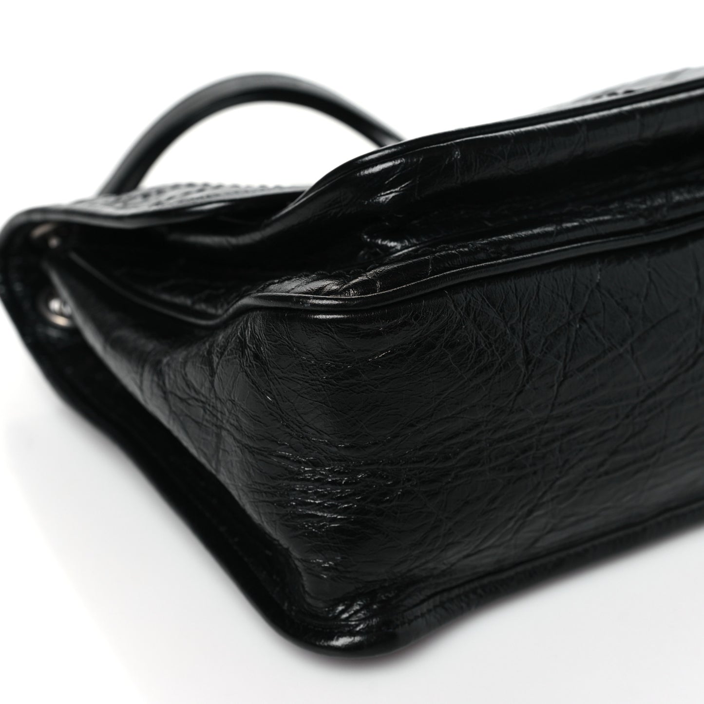 Crinkled Calfskin Matelasse Monogram Medium Niki Chain Satchel Black
