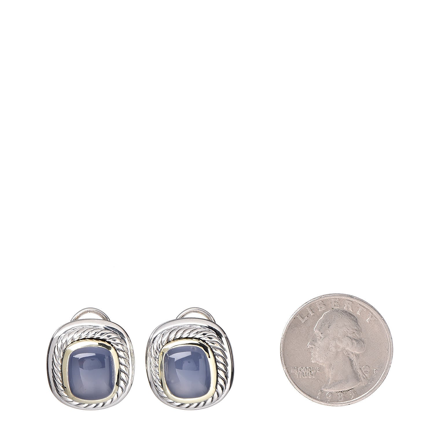 David Yurman Sterling Silver 14K Yellow Gold Chalcedony Albion Earrings 2 of 4