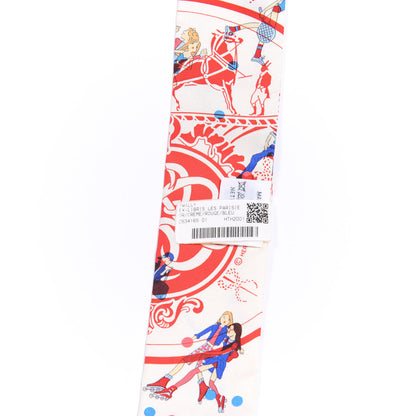Hermes Silk Ex-Libris Les Parisie Twilly Creme Rouge Bleu 3 of 4