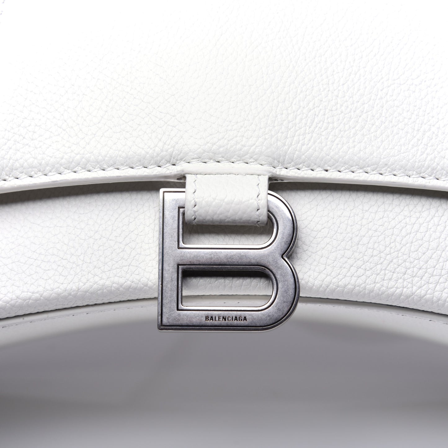 Grained Calfskin Small Hourglass Top Handle Bag White