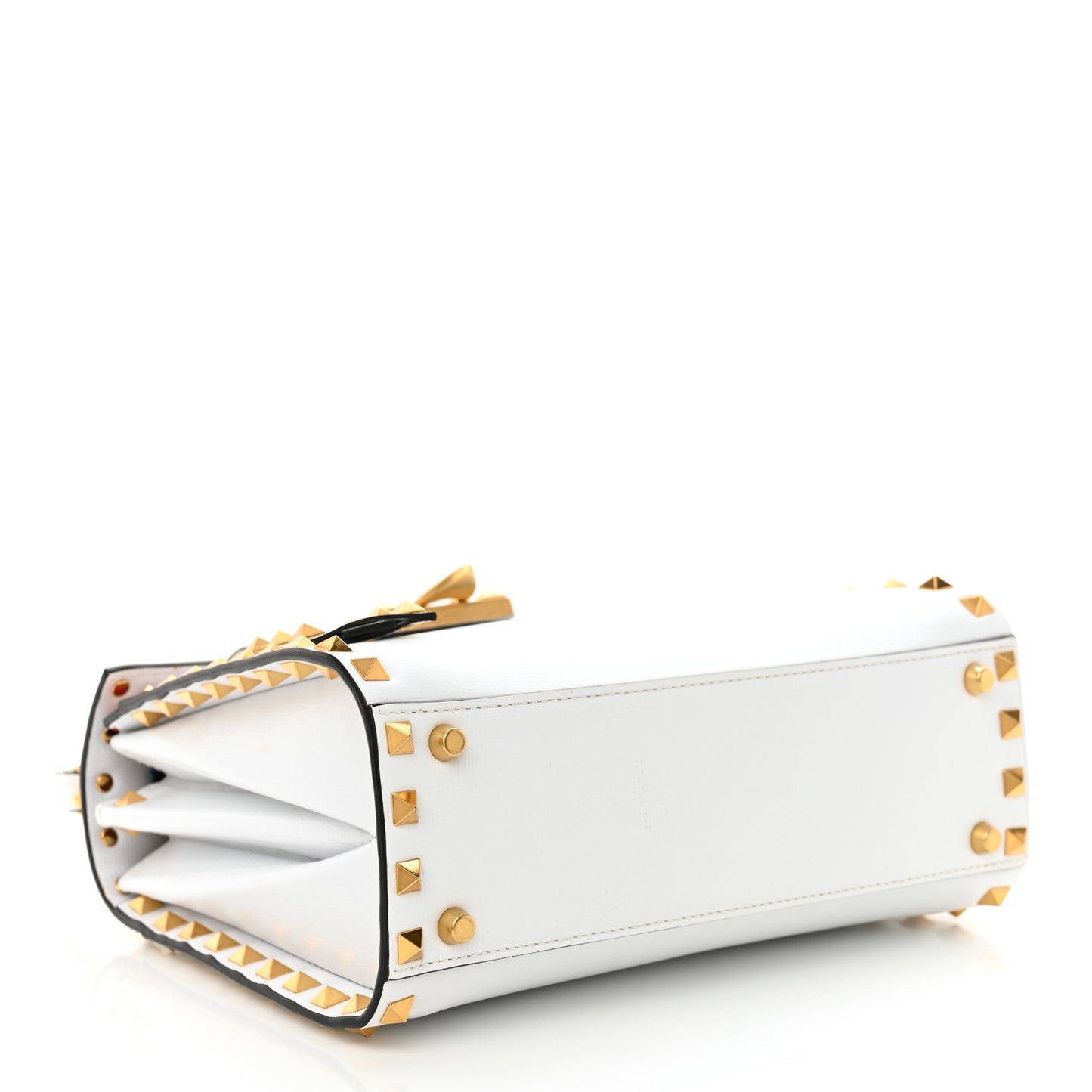 Grainy Calfskin Small Rockstud Alcove Top-Handle Flap Bag White