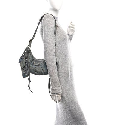 Balenciaga Washed Frayed Denim Crystal Small Le Cagole Shoulder Bag Blue 2 of 15
