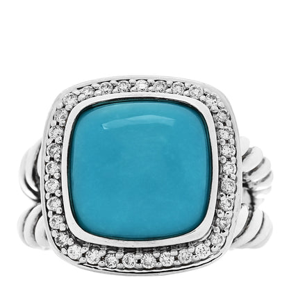 David Yurman Sterling Silver Diamond Turquoise 11mm Albion Ring 52 6 1 of 6
