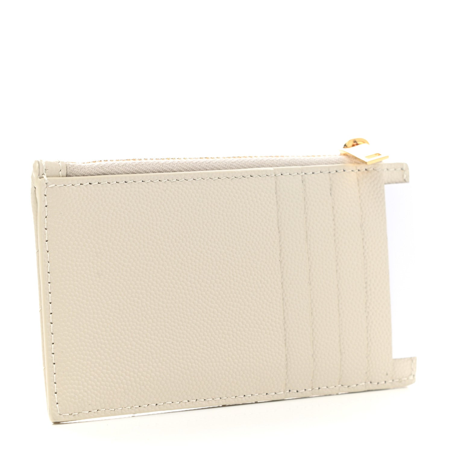 Saint Laurent Grain De Poudre Matelasse Chevron Monogram Fragments Zippered Card Case Crema Soft 3 of 8