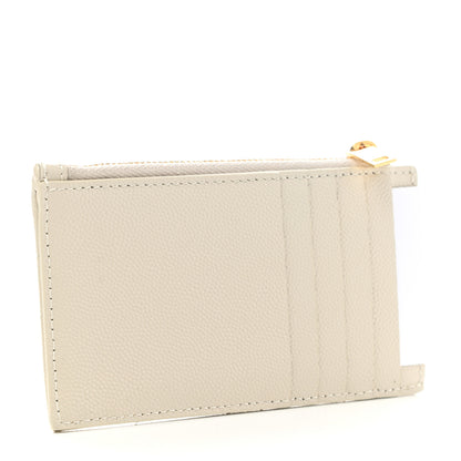 Saint Laurent Grain De Poudre Matelasse Chevron Monogram Fragments Zippered Card Case Crema Soft 3 of 8